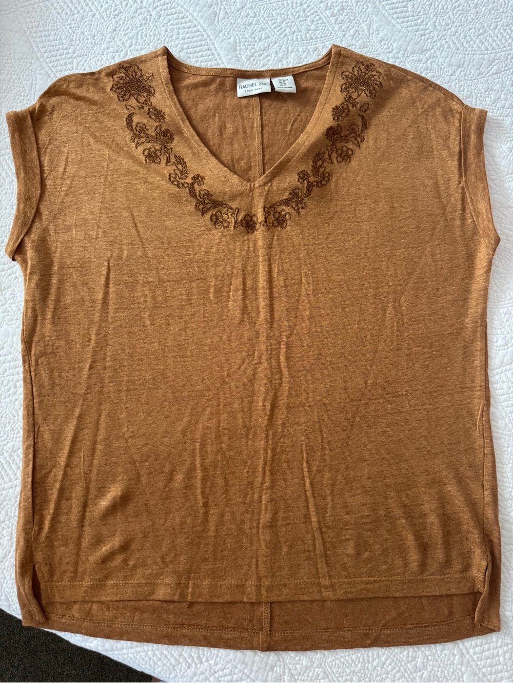 Rachel Zoe Cinnamon Brown V-Neck Embroidered Tank